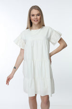 Load image into Gallery viewer, Ecru Crew Neck Sleeve Gathered Dress
