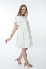 Load image into Gallery viewer, Ecru Crew Neck Sleeve Gathered Dress
