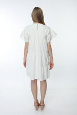 Load image into Gallery viewer, Ecru Crew Neck Sleeve Gathered Dress
