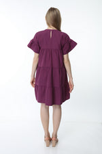 Load image into Gallery viewer, Purple Crew Neck Sleeve Gathered Dress
