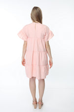 Load image into Gallery viewer, Salmon Crew Neck Sleeve Gathered Dress
