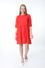 Load image into Gallery viewer, Red Crew Neck Gathered Hem Dress
