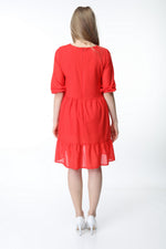 Load image into Gallery viewer, Red Crew Neck Gathered Hem Dress
