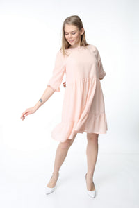 Powder Crew Neck Gathered Hem Dress