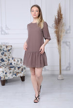 Load image into Gallery viewer, Brown Chiffon Dress with Gathered Hem
