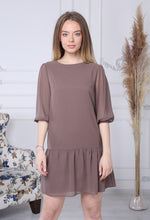 Load image into Gallery viewer, Brown Chiffon Dress with Gathered Hem
