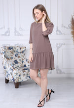 Load image into Gallery viewer, Brown Chiffon Dress with Gathered Hem
