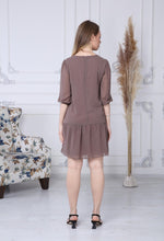 Load image into Gallery viewer, Brown Chiffon Dress with Gathered Hem
