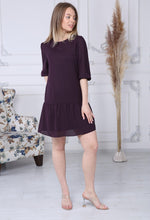 Load image into Gallery viewer, Plum Chiffon Dress with Gathered Hem
