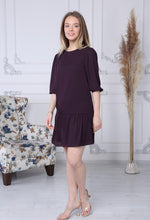 Load image into Gallery viewer, Plum Chiffon Dress with Gathered Hem
