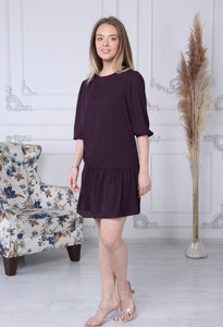 Plum Chiffon Dress with Gathered Hem