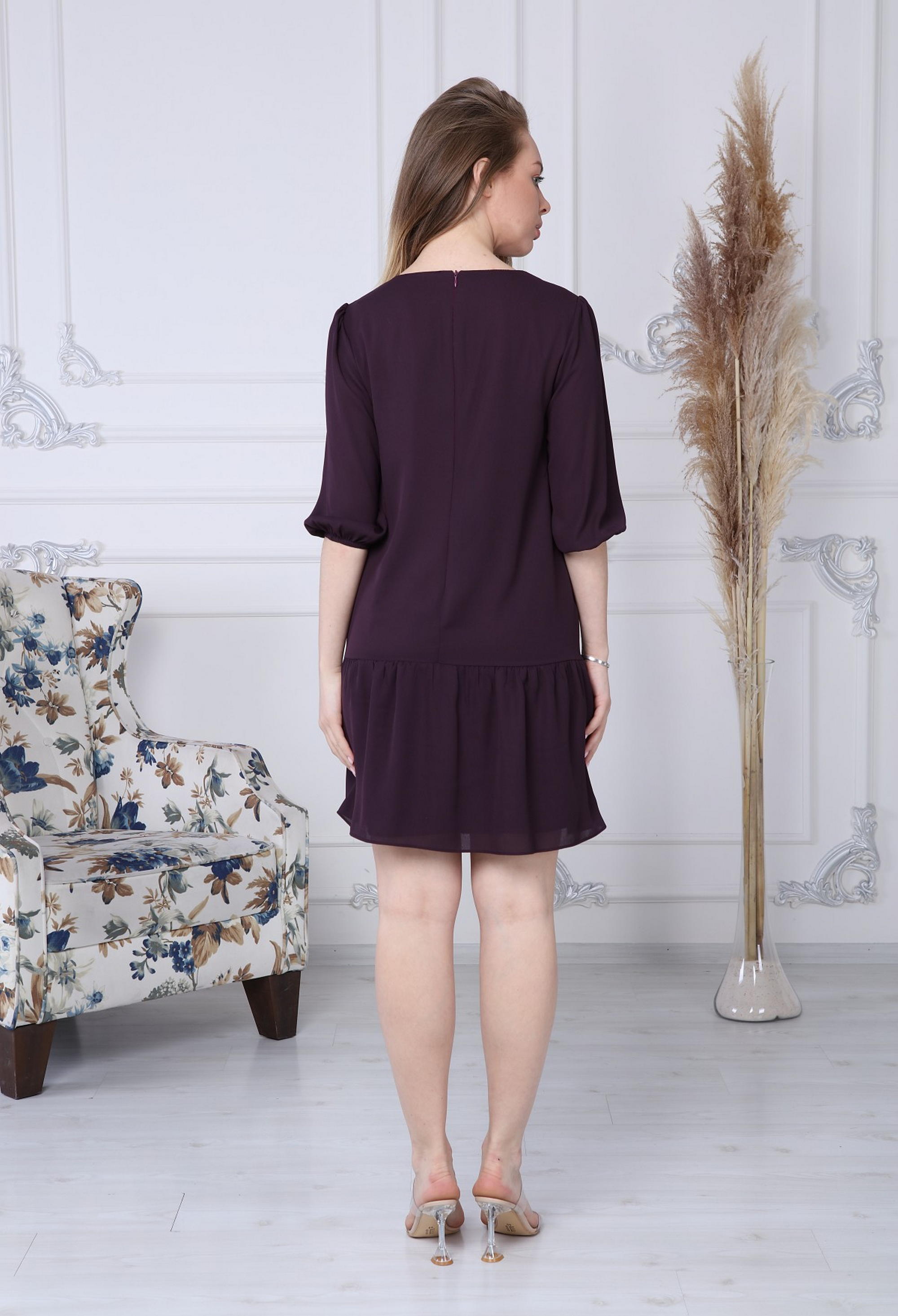 Plum Chiffon Dress with Gathered Hem