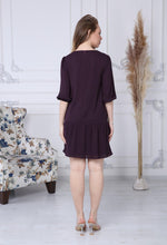 Load image into Gallery viewer, Plum Chiffon Dress with Gathered Hem
