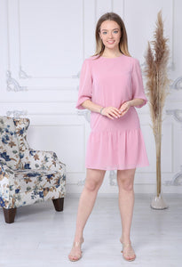 Pink Chiffon Dress with Gathered Hem