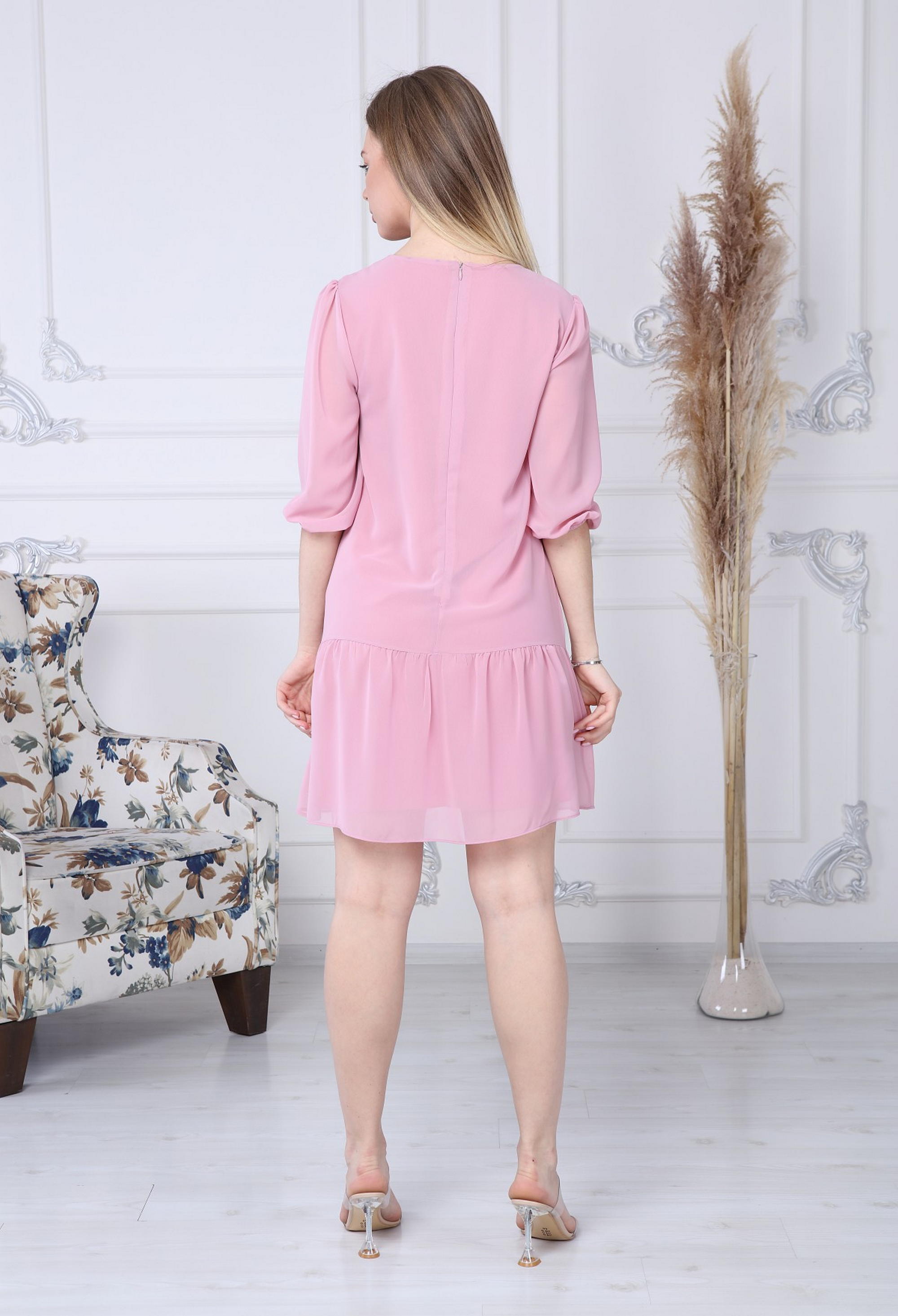 Pink Chiffon Dress with Gathered Hem