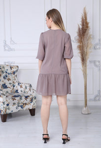 Mink Chiffon Dress with Gathered Hem