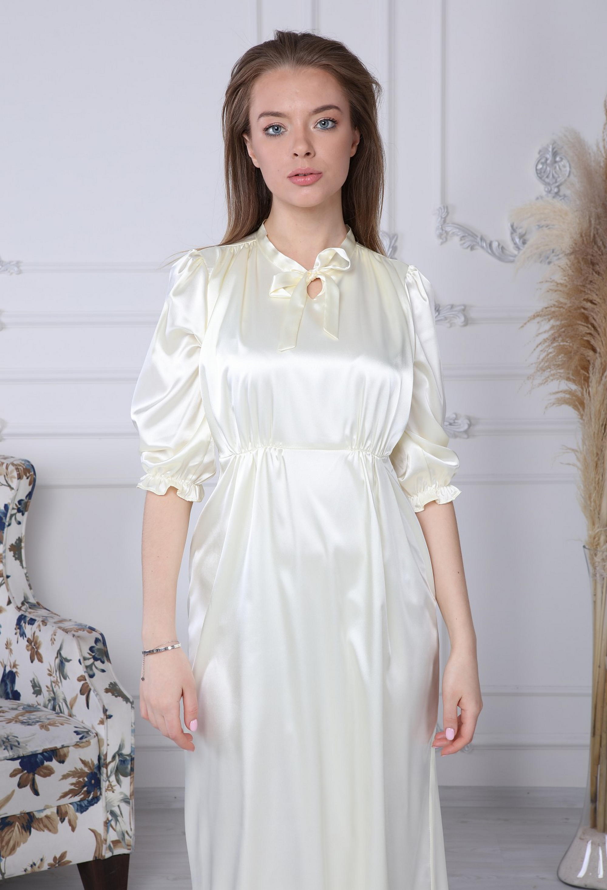 Ecru Collar Lace Up Satin Dress