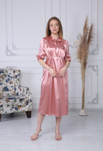 Load image into Gallery viewer, Pink Satin Dress with Lace Collar
