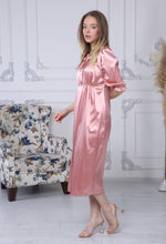 Load image into Gallery viewer, Pink Satin Dress with Lace Collar
