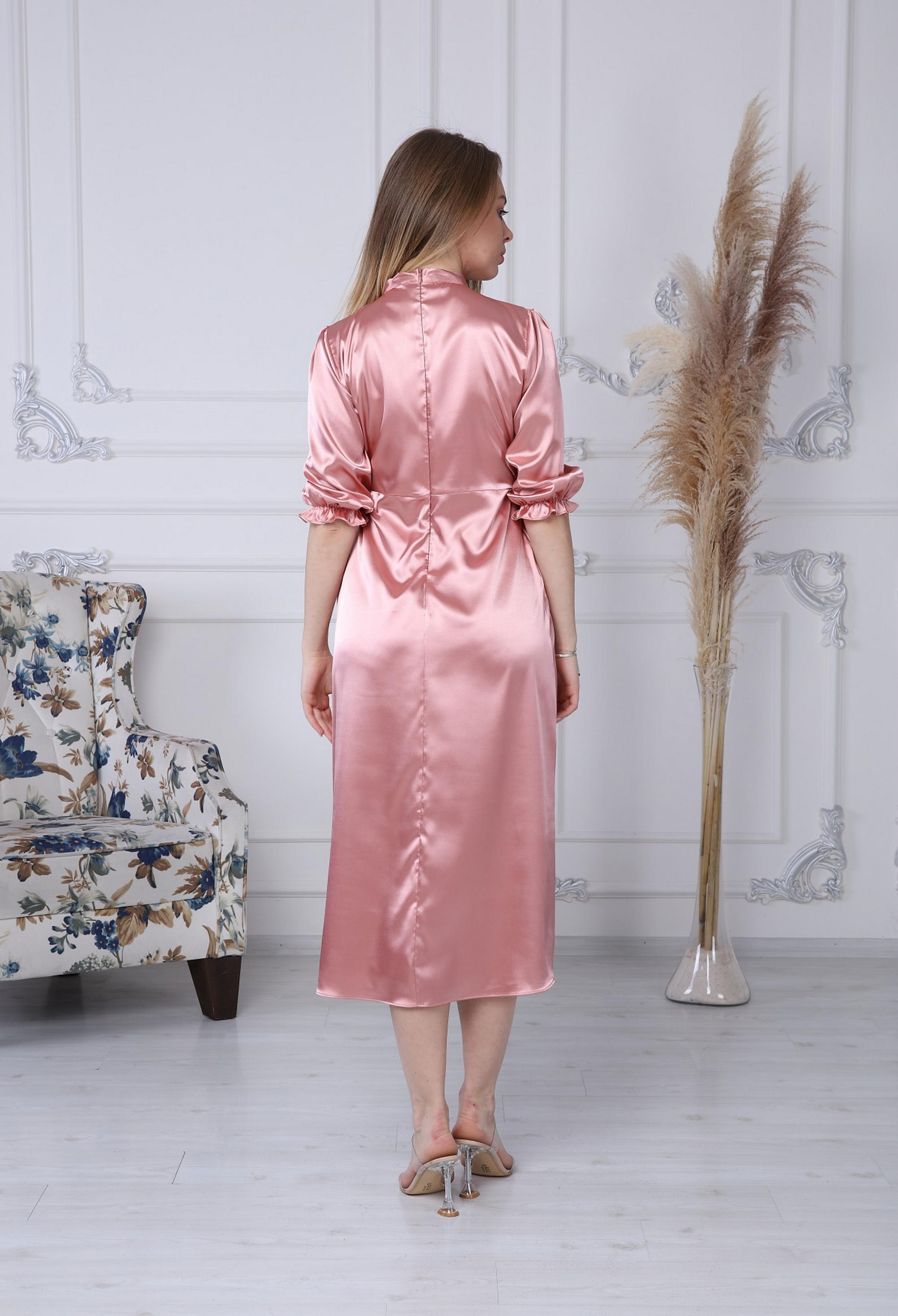 Pink Satin Dress with Lace Collar