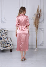 Load image into Gallery viewer, Pink Satin Dress with Lace Collar
