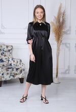 Load image into Gallery viewer, Black Satin Dress with Lace Collar
