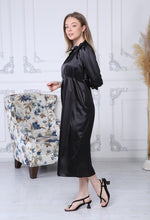 Load image into Gallery viewer, Black Satin Dress with Lace Collar
