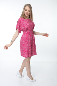 Fuchsia Waist Patterned Dress with Bodice