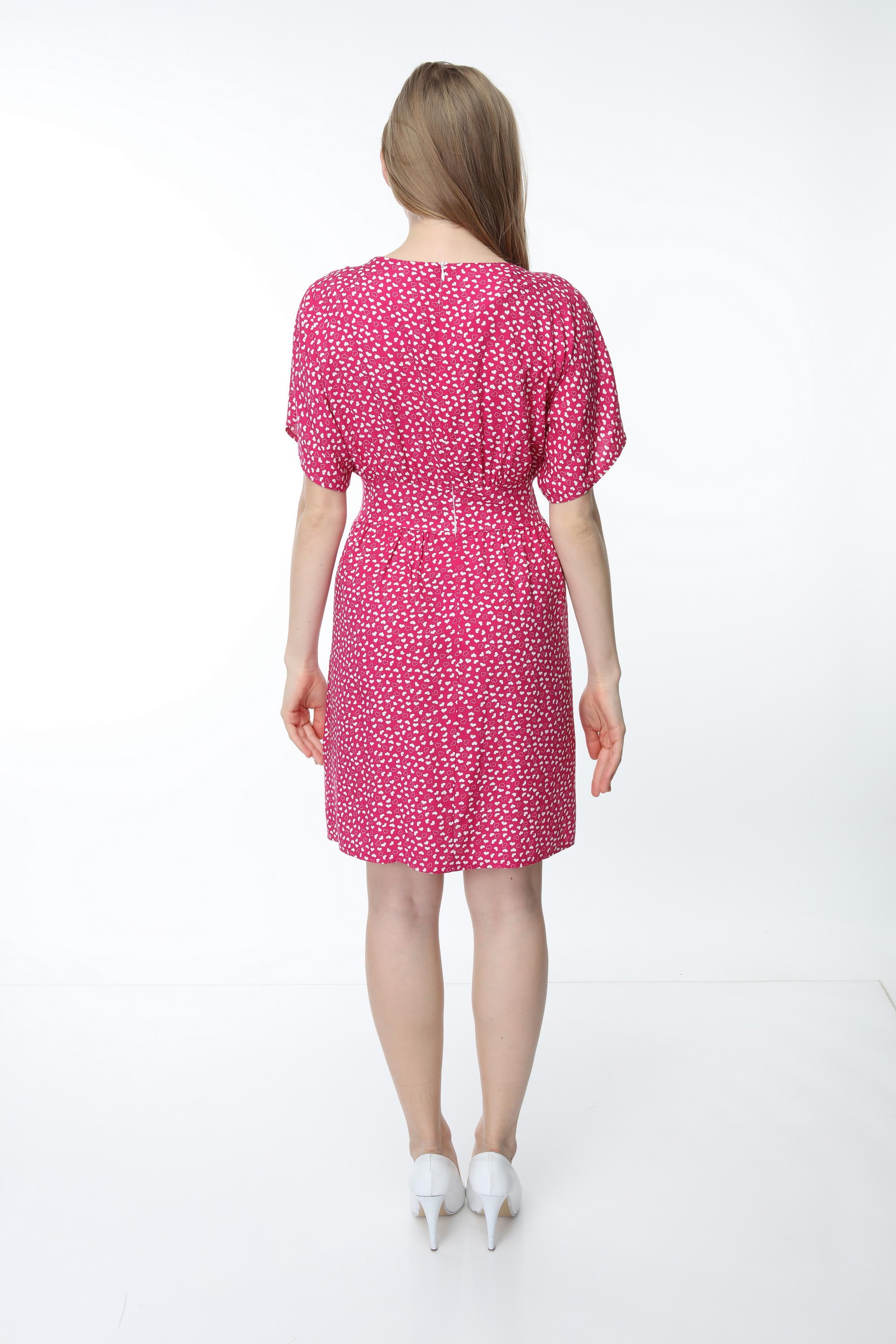 Fuchsia Waist Patterned Dress with Bodice