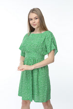 Load image into Gallery viewer, Green Waisted Patterned Dress with Bodice
