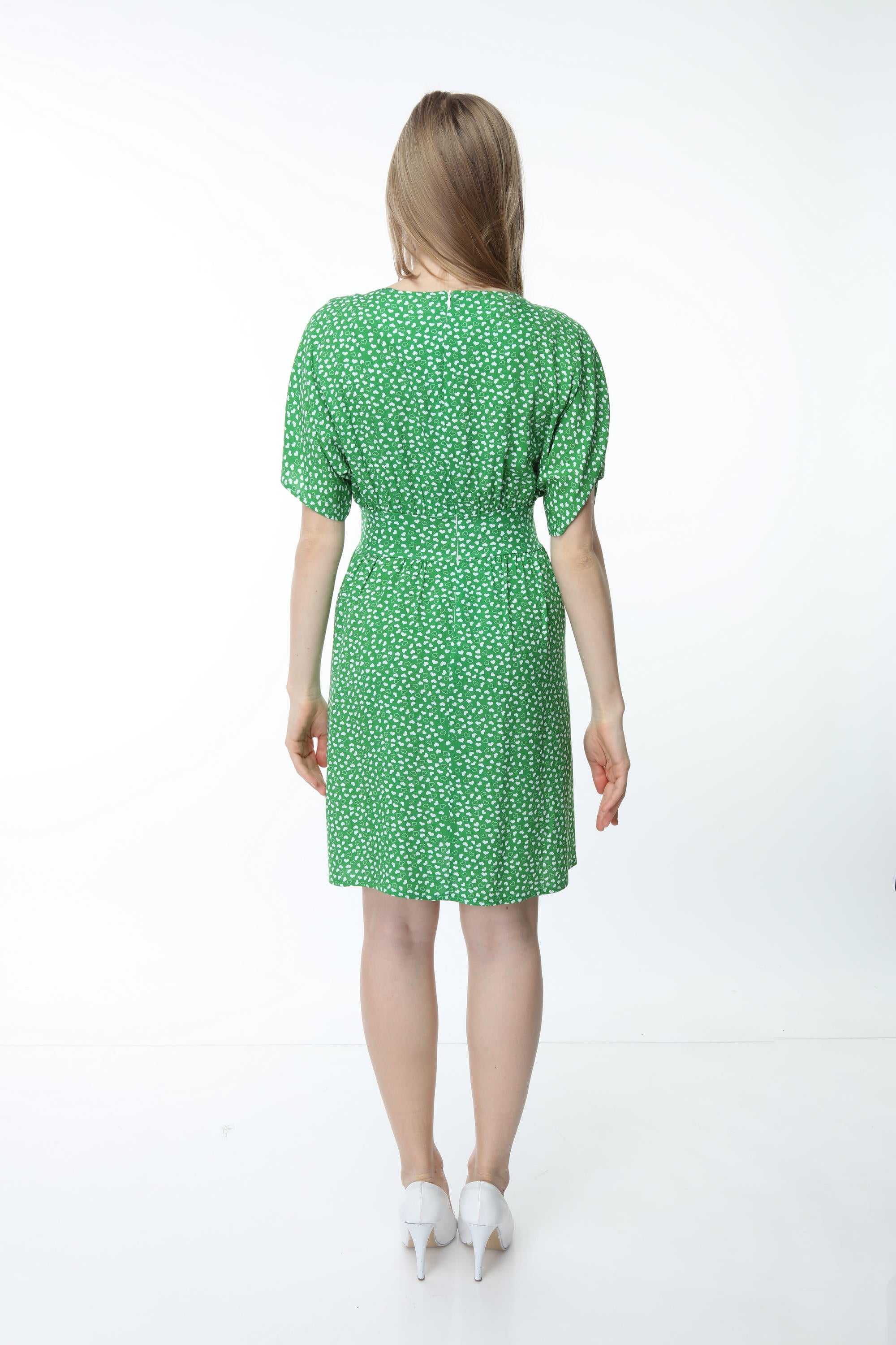 Green Waisted Patterned Dress with Bodice