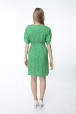 Load image into Gallery viewer, Green Waisted Patterned Dress with Bodice
