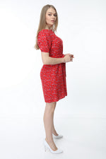 Load image into Gallery viewer, Red Waist Belted Patterned Dress
