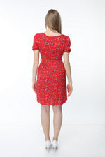 Load image into Gallery viewer, Red Waist Belted Patterned Dress
