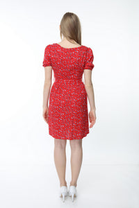 Red Waist Belted Patterned Dress