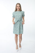 Load image into Gallery viewer, Green Waist Belted Patterned Dress
