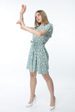 Load image into Gallery viewer, Green Waist Belted Patterned Dress
