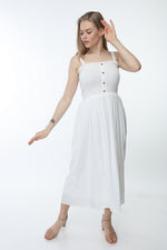 Load image into Gallery viewer, White Strap Dress with Gipe Detail
