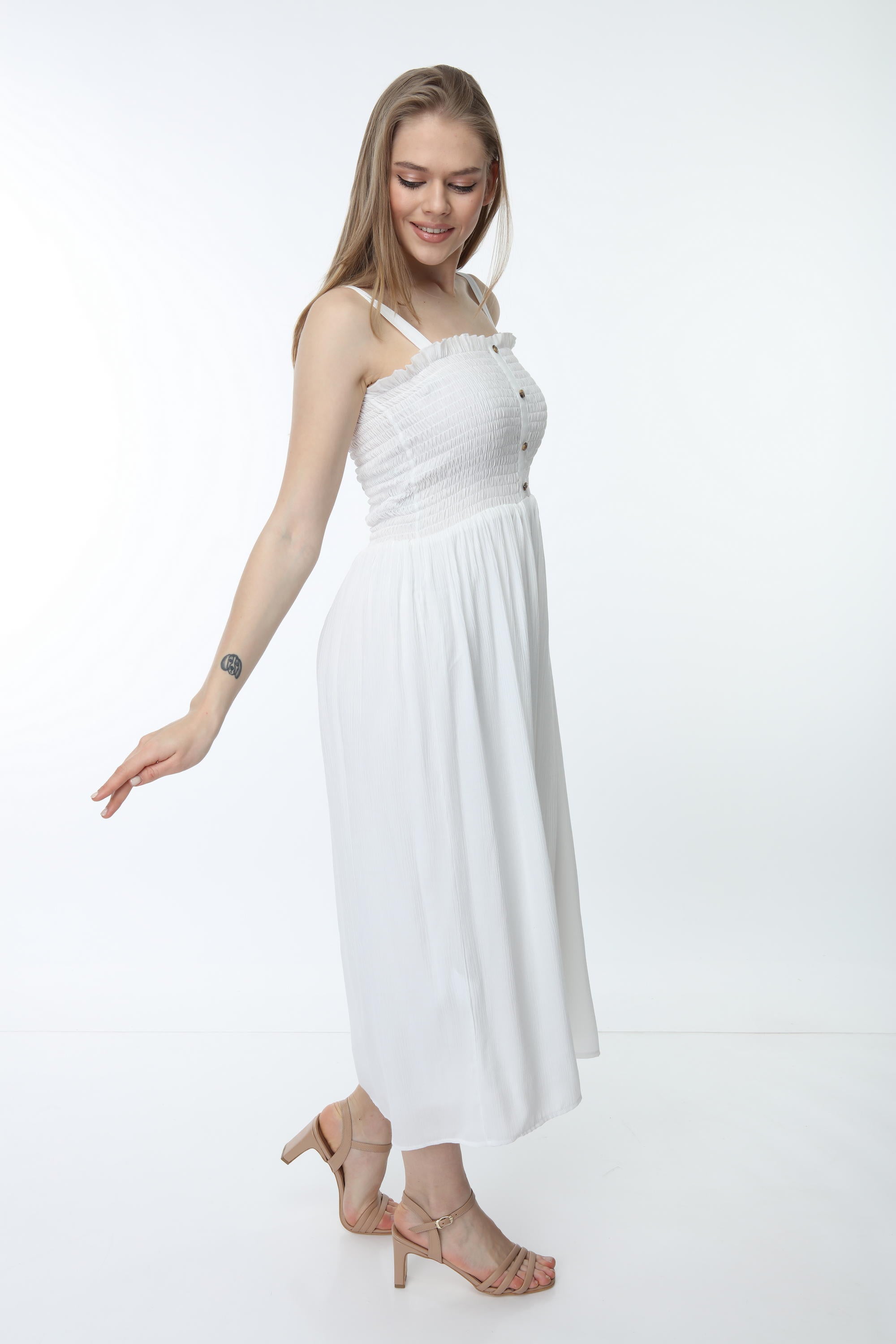 White Strap Dress with Gipe Detail