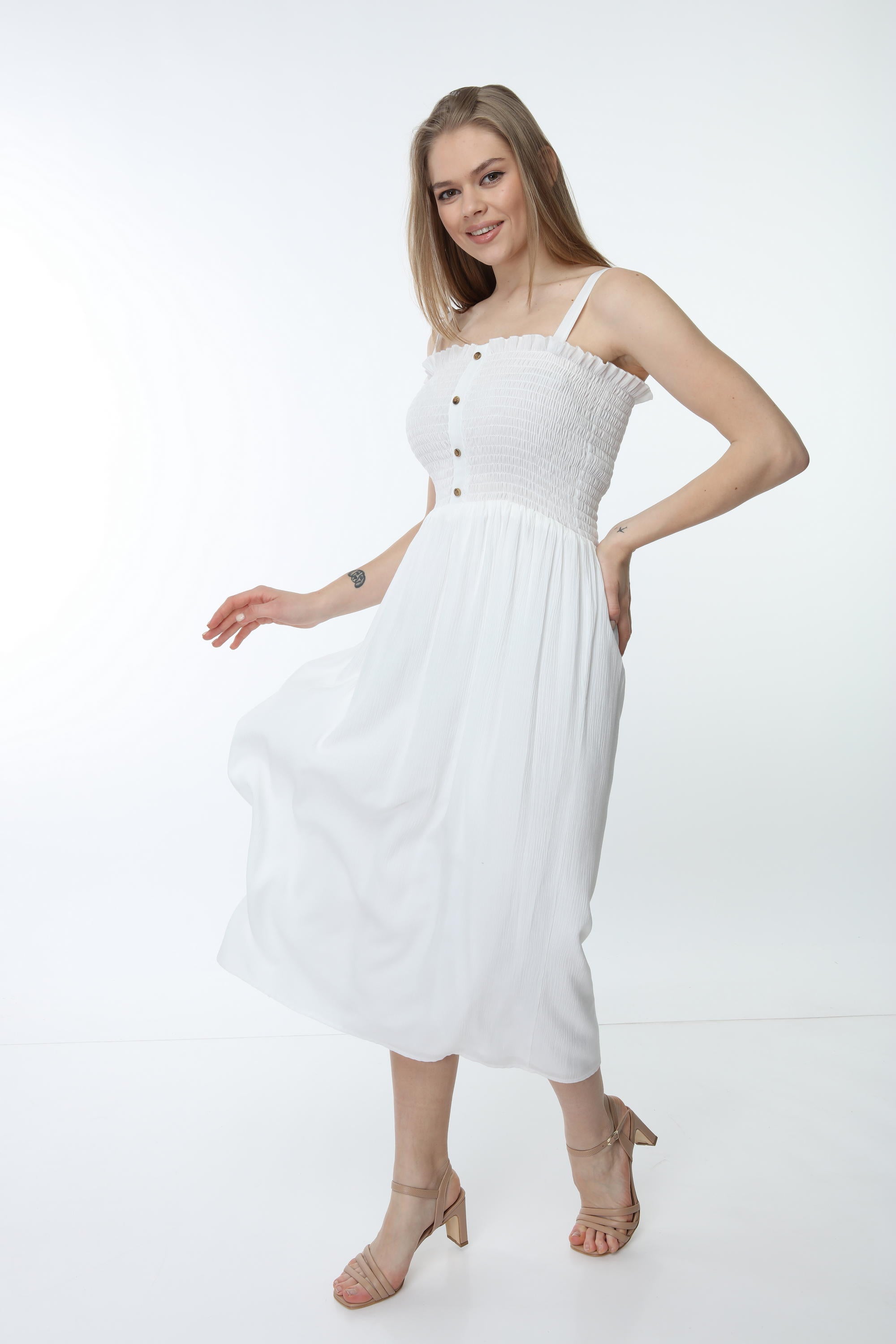 White Strap Dress with Gipe Detail