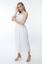 Load image into Gallery viewer, White Strap Dress with Gipe Detail
