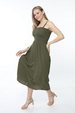 Load image into Gallery viewer, Khaki Strappy Gipe Detailed Dress
