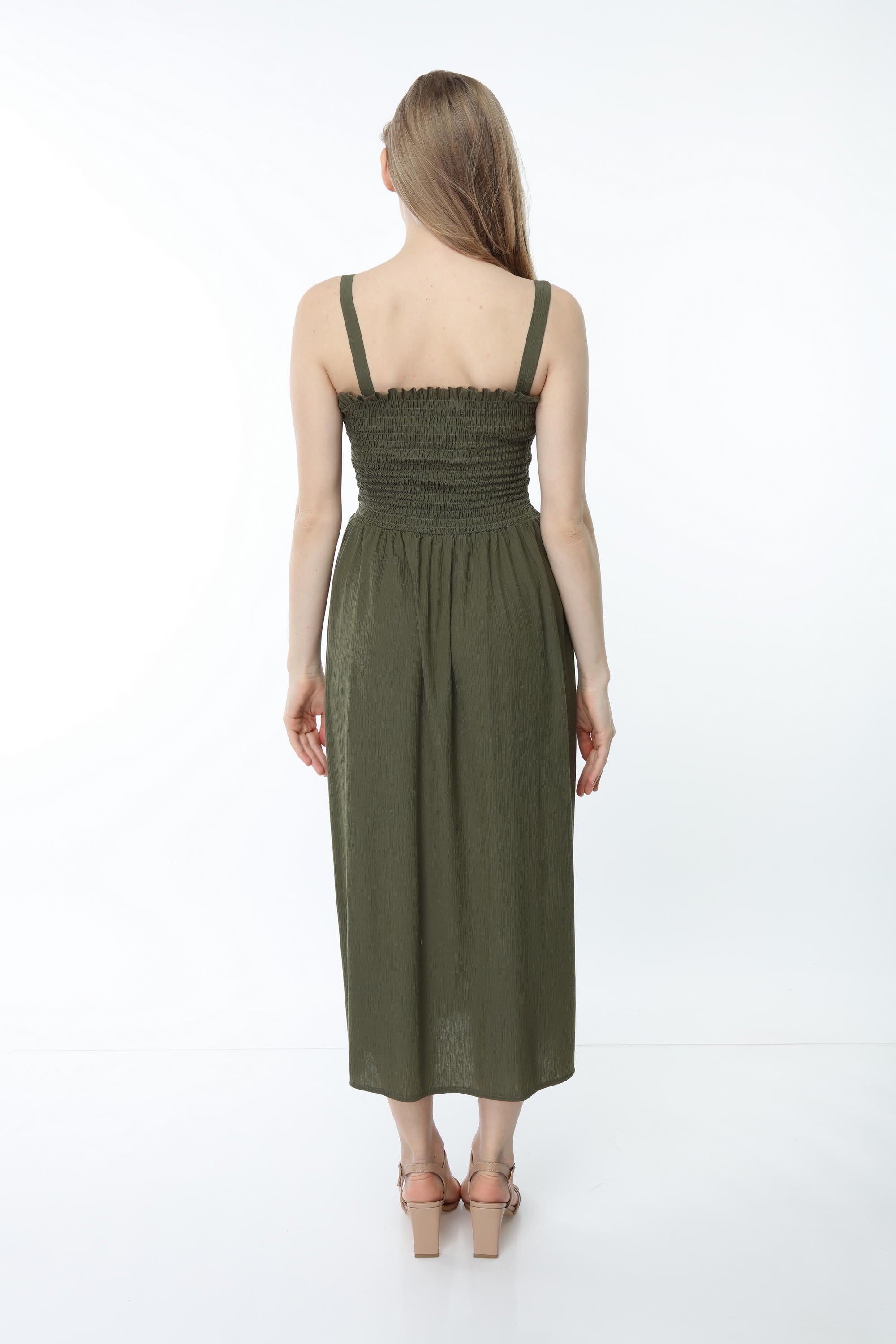 Khaki Strappy Gipe Detailed Dress