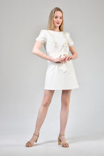 Load image into Gallery viewer, Ecru Embroidered Belted Dress
