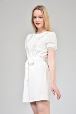 Load image into Gallery viewer, Ecru Embroidered Belted Dress
