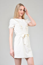 Load image into Gallery viewer, Ecru Embroidered Belted Dress
