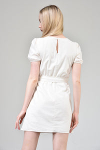 Ecru Embroidered Belted Dress