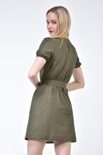 Load image into Gallery viewer, Khaki Embroidered Belted Dress 
