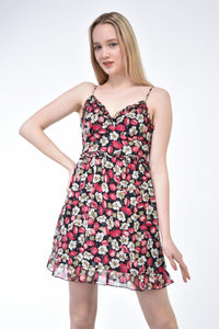 Multicolored Floral Frilly Collar Strap Dress