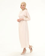 Load image into Gallery viewer, Beige Collar Balloon Sleeves Buttoned Hijab Dress
